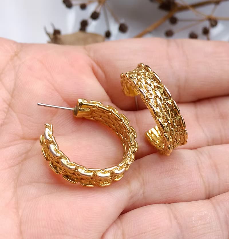 Vintage Jewelry 西洋古董飾品 編織紋 C圈 針式耳環