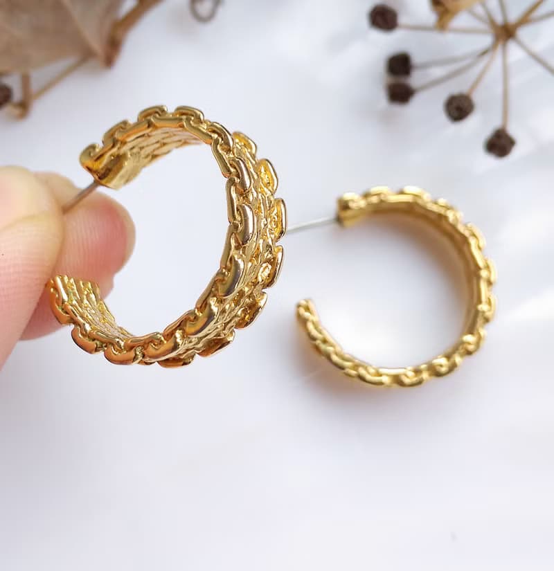 Vintage Jewelry 西洋古董飾品 編織紋 C圈 針式耳環