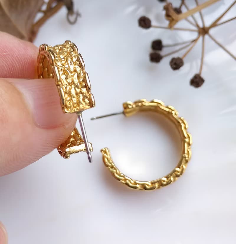 Vintage Jewelry 西洋古董飾品 編織紋 C圈 針式耳環