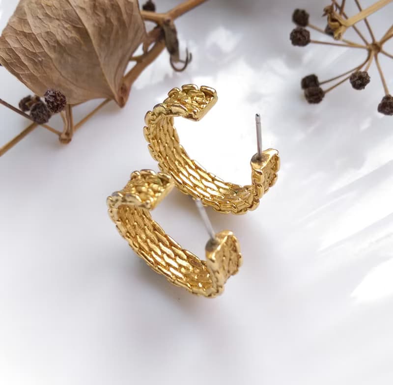 Vintage Jewelry 西洋古董飾品 編織紋 C圈 針式耳環