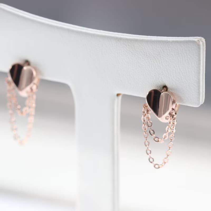 14K Love Heart Chain Lock Earring 愛心鍊耳扣耳環