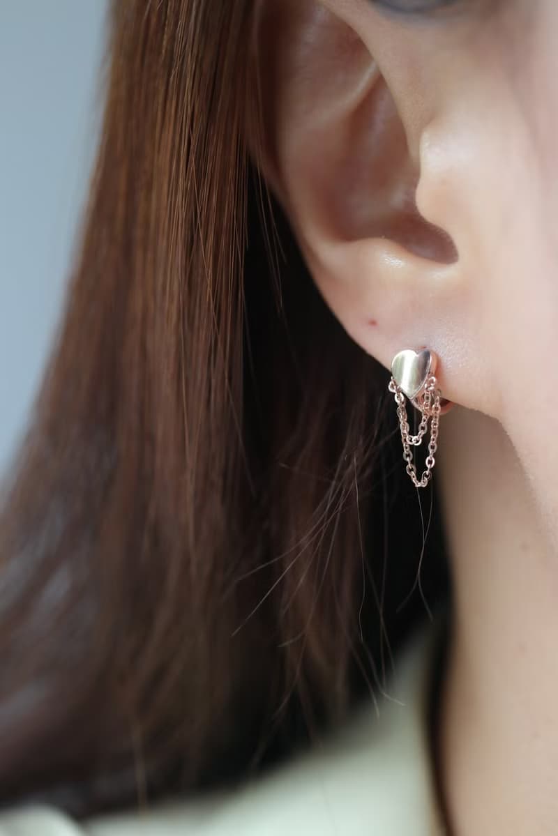 14K Love Heart Chain Lock Earring 愛心鍊耳扣耳環