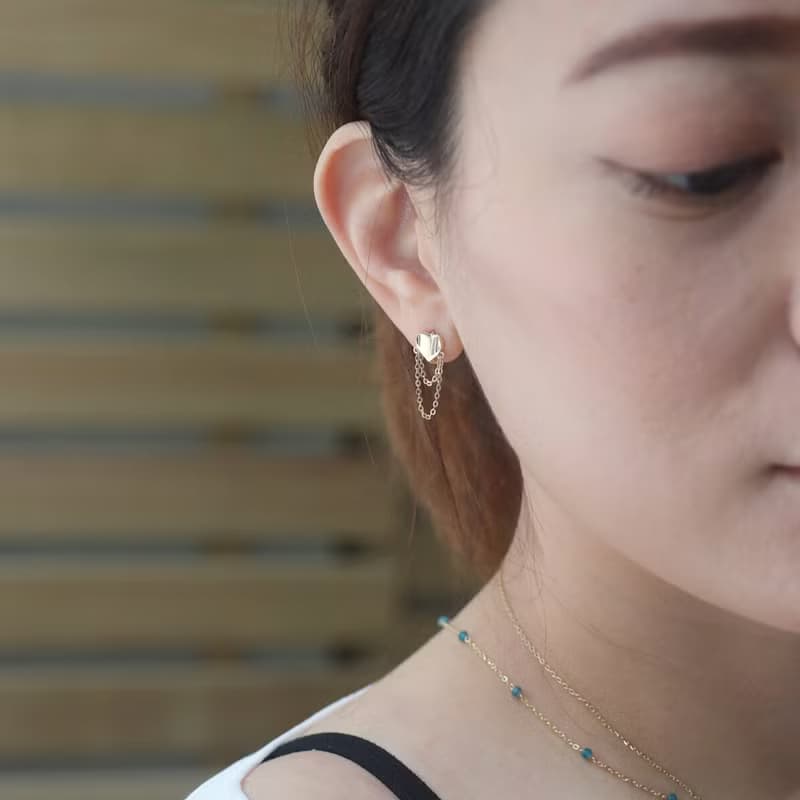14K Love Heart Chain Lock Earring 愛心鍊耳扣耳環
