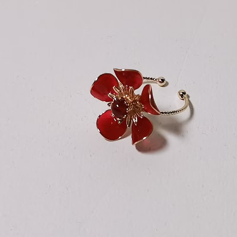 【Veverka】浮夢-戒指 生日禮物 花戒指 樹脂花 紅色花