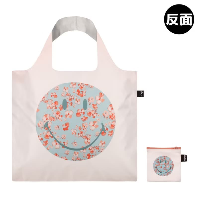 LOQI 環保材質購物袋-笑臉Smiley-花開(無扣帶、無暗袋)