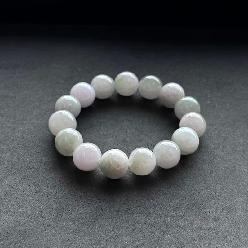 天然A貨翡翠 淡紫羅蘭飄綠花翡翠手串