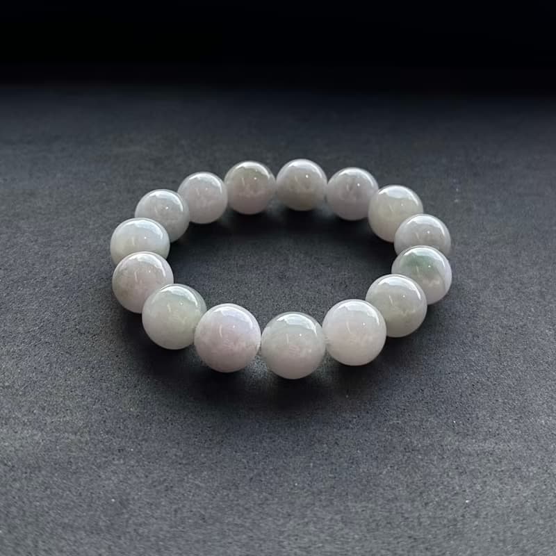 天然A貨翡翠 淡紫羅蘭飄綠花翡翠手串