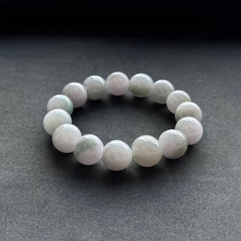 天然A貨翡翠 淡紫羅蘭飄綠花翡翠手串