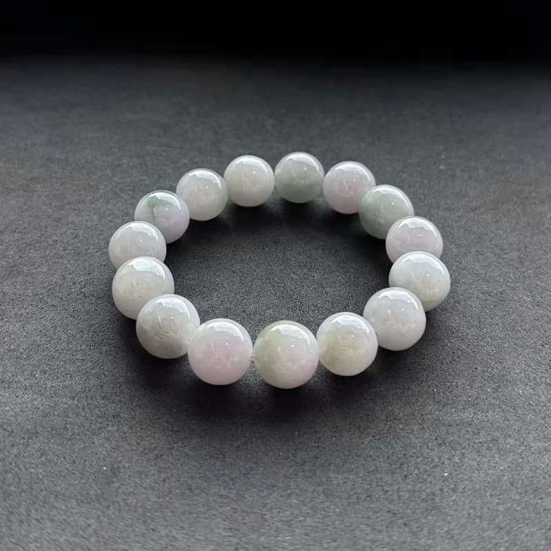 天然A貨翡翠 淡紫羅蘭飄綠花翡翠手串