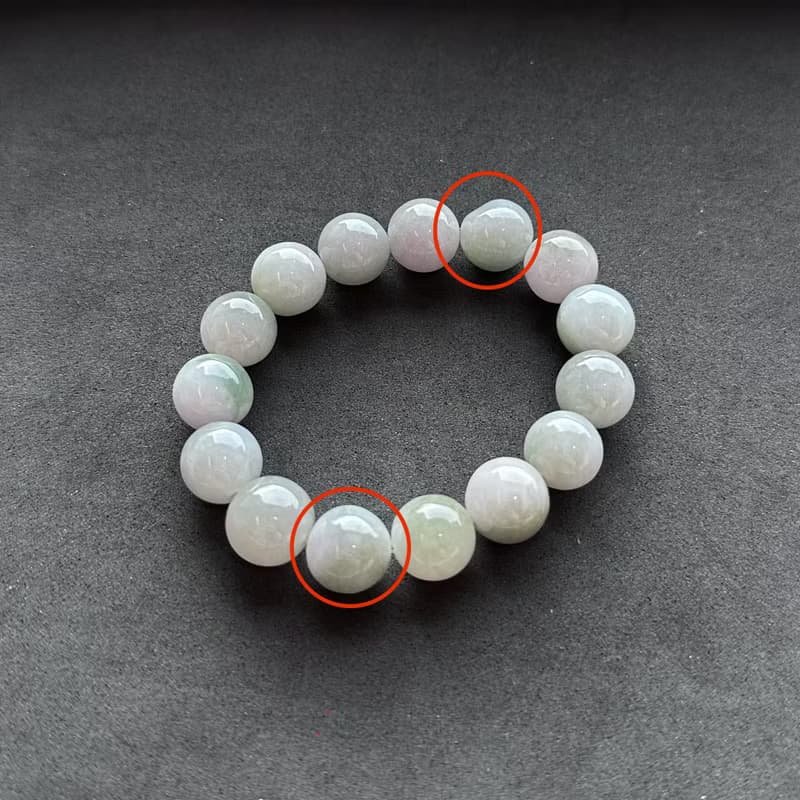 天然A貨翡翠 淡紫羅蘭飄綠花翡翠手串