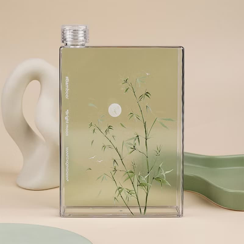 綠色竹林  隨行杯350ml 方形透明扁平水杯