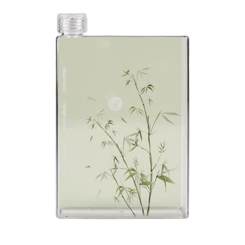 綠色竹林  隨行杯350ml 方形透明扁平水杯