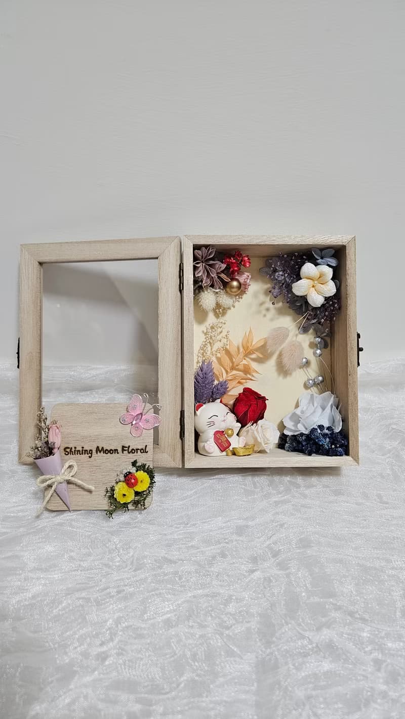 皎月有花 招財貓永生花木盒