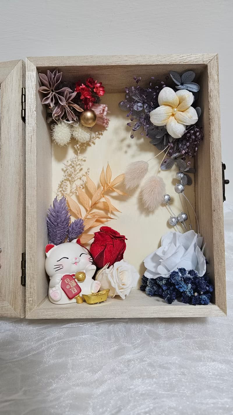 皎月有花 招財貓永生花木盒
