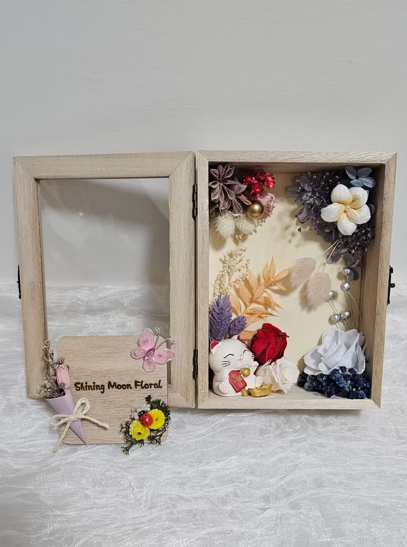 皎月有花 招財貓永生花木盒