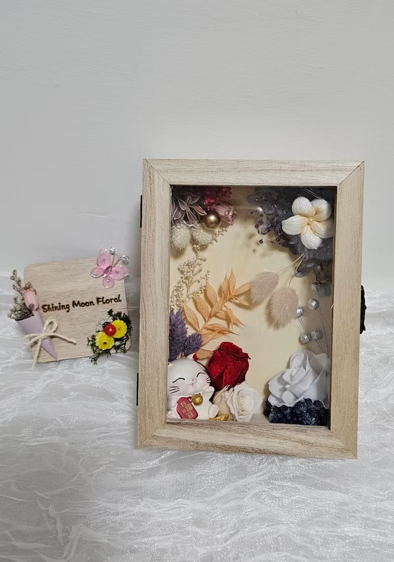 皎月有花 招財貓永生花木盒