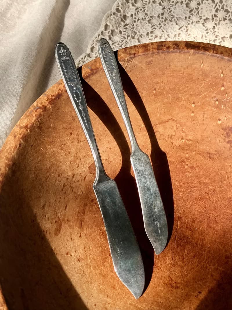 百年古董 1921年美國製鍍銀奶油刀 兩件組