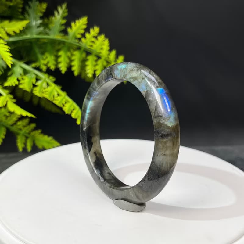 優質黑拉長石手鐲53MM 星光藍光玉化月光石水晶手環 能量脈輪撫慰
