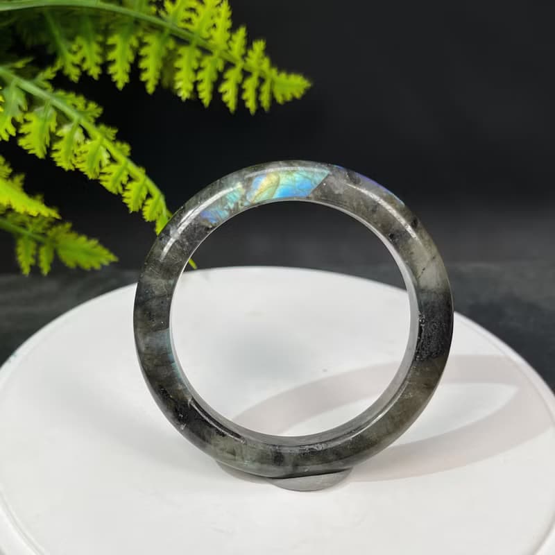 優質黑拉長石手鐲53MM 星光藍光玉化月光石水晶手環 能量脈輪撫慰
