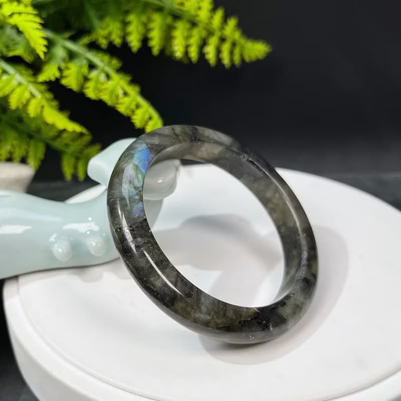 優質黑拉長石手鐲53MM 星光藍光玉化月光石水晶手環 能量脈輪撫慰