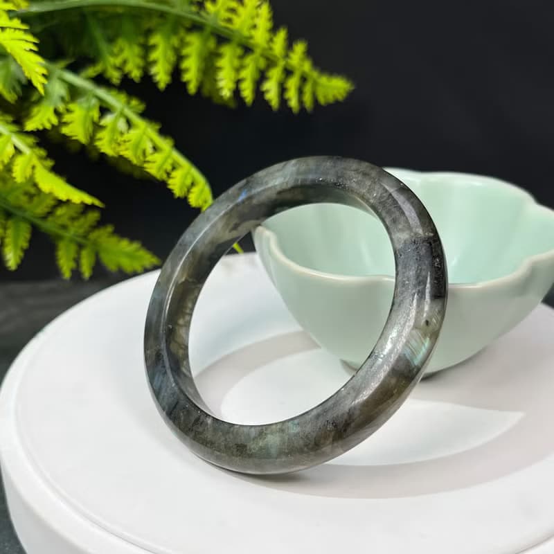 優質黑拉長石手鐲53MM 星光藍光玉化月光石水晶手環 能量脈輪撫慰