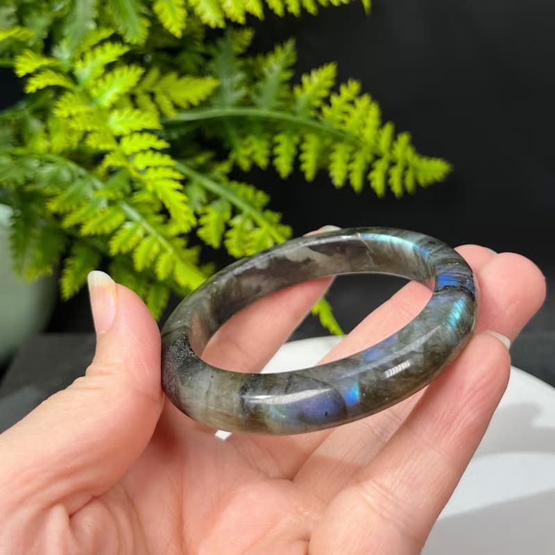 優質黑拉長石手鐲53MM 星光藍光玉化月光石水晶手環 能量脈輪撫慰