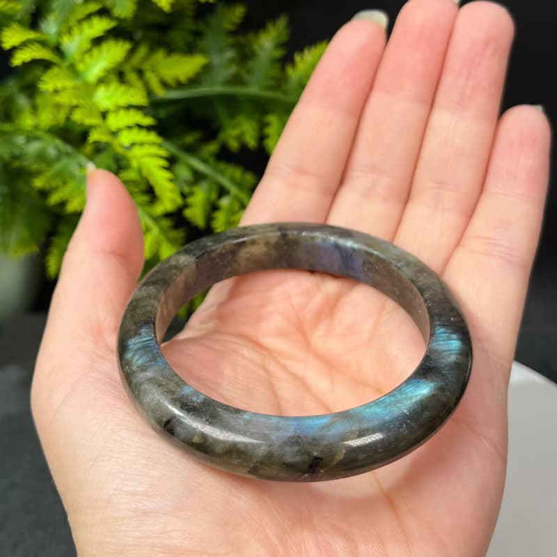 優質黑拉長石手鐲53MM 星光藍光玉化月光石水晶手環 能量脈輪撫慰