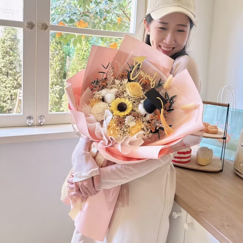 經典向日葵畢業花束 畢業花束 太陽花 滿天星 乾燥花 交換禮物