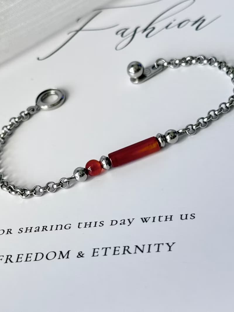 True Love 紅瑪瑙好運手鍊 - 醫療鋼配飾/天然石/紅瑪瑙