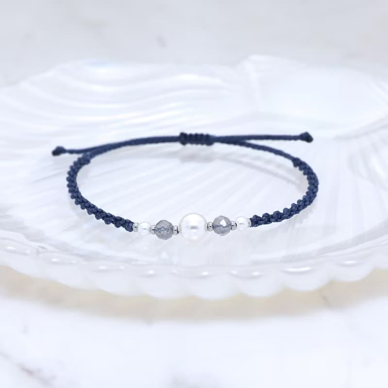 Labradorite Austrian Pearl Macrame Knot Bracelet