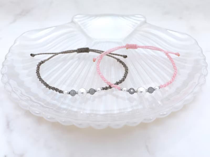 Labradorite Austrian Pearl Macrame Knot Bracelet