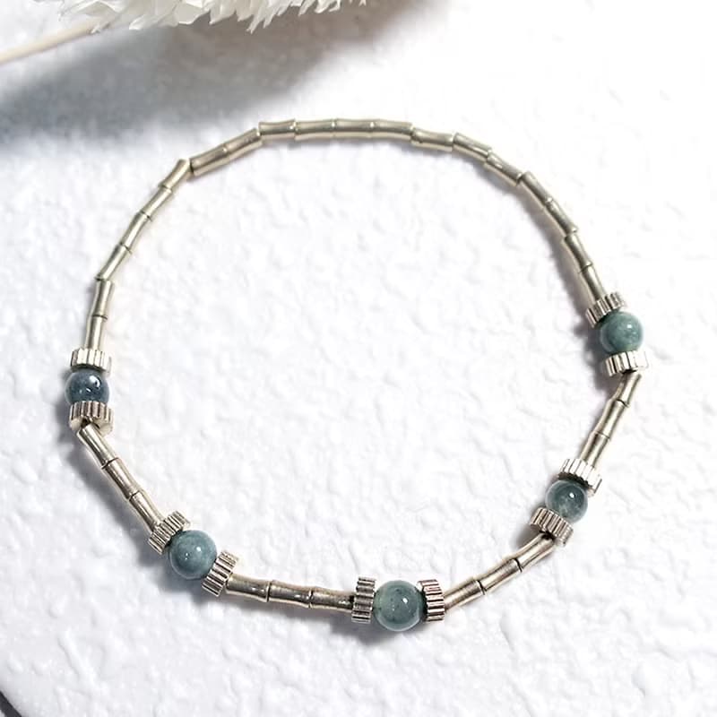 VIIART。星球-草原。水草瑪瑙黃銅手環|洗澡免拆手鍊飄花