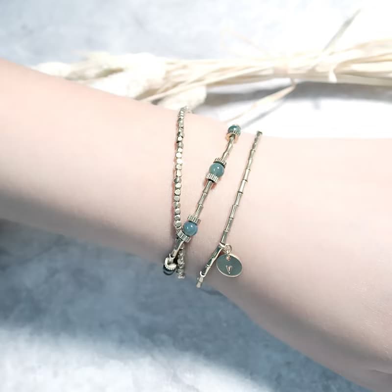 VIIART。星球-草原。水草瑪瑙黃銅手環|洗澡免拆手鍊飄花