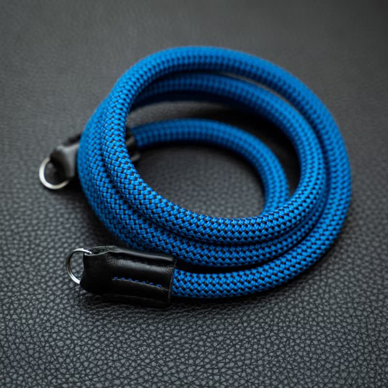 真皮相機帶 藍黑 10mm 登山繩復古 手工製作 菲林相機 禮物 攝影