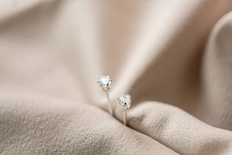 SV925 迷你藍光月光石單鑽耳環(耳夾) 3mm 皇冠六爪鑲 養耳棒