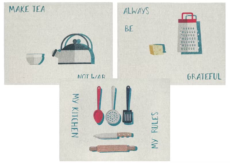 提花毛巾套裝 3 亞麻茶巾 23 x 18 英寸 60 x 47 厘米掛環