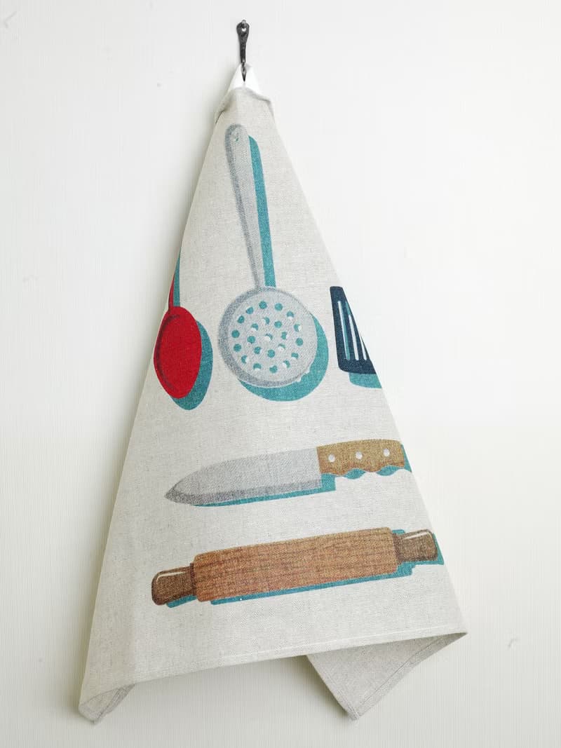 提花毛巾套裝 3 亞麻茶巾 23 x 18 英寸 60 x 47 厘米掛環