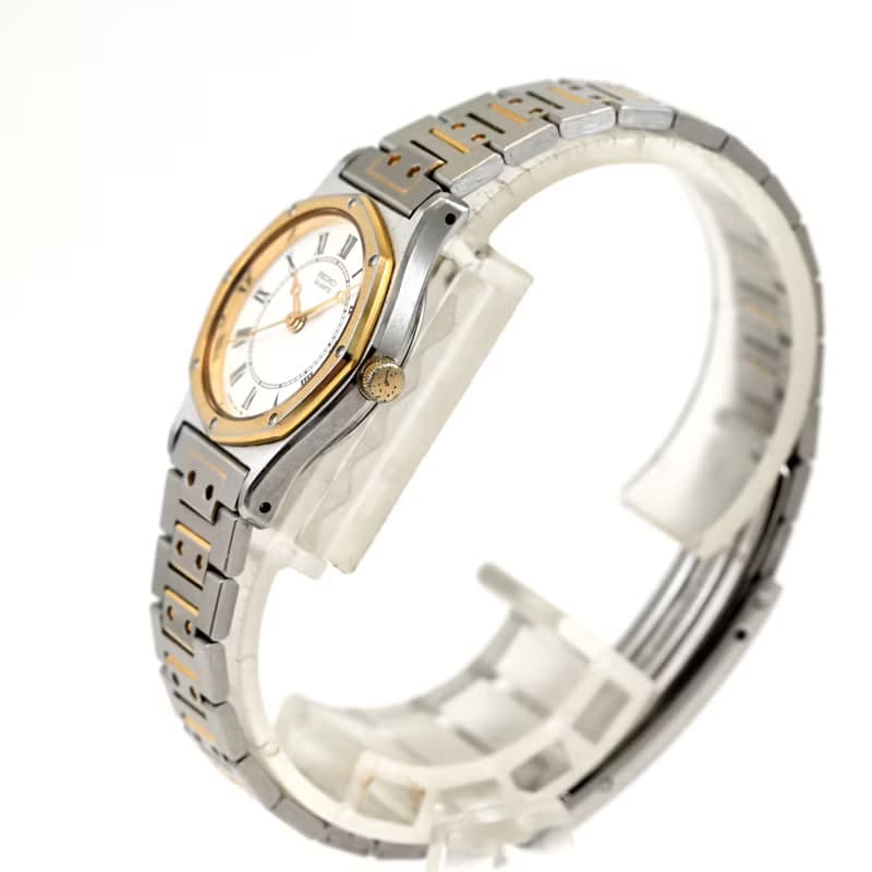 送料無料 SEIKO 女性用腕時計 クォーツ 23mm ホワイトダイヤル 手錶 古董錶 ローマ数字 八角形 日本発送