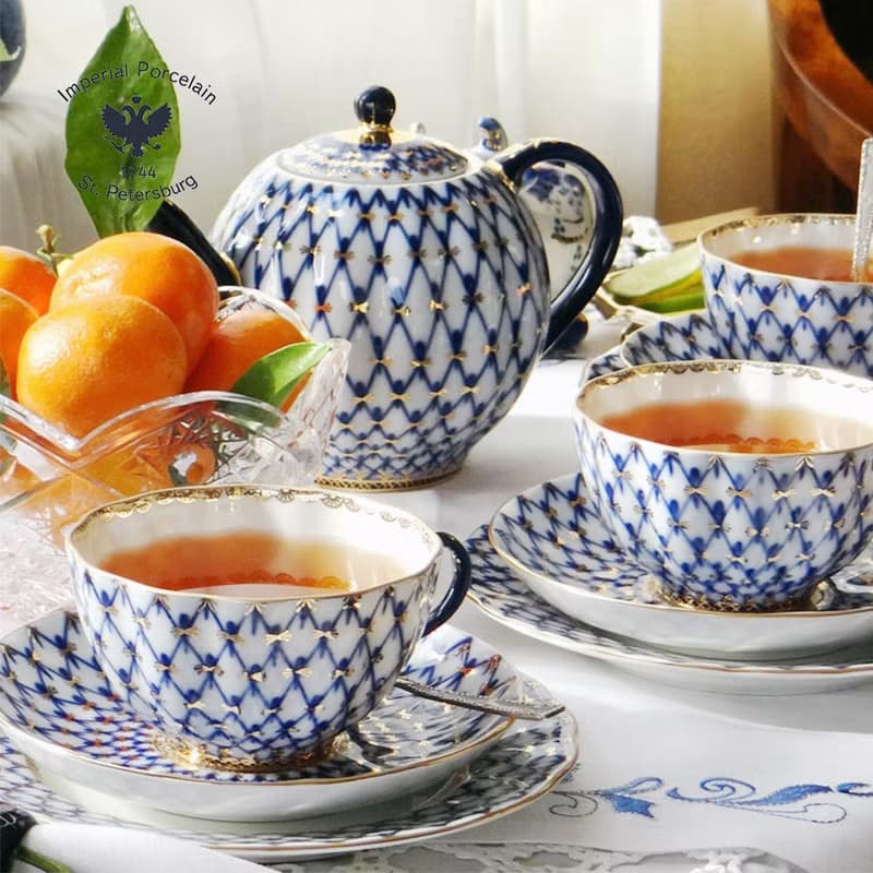 經典網紋系列-鈷藍22K金手工-20件午茶禮組