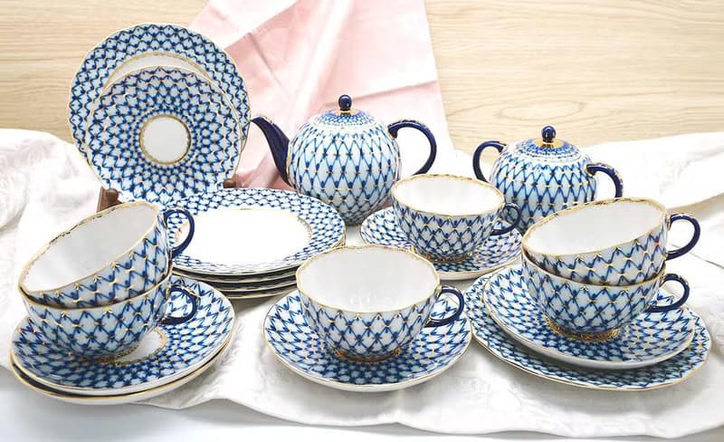 經典網紋系列-鈷藍22K金手工-20件午茶禮組