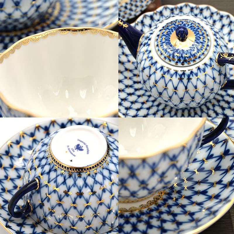 經典網紋系列-鈷藍22K金手工-20件午茶禮組
