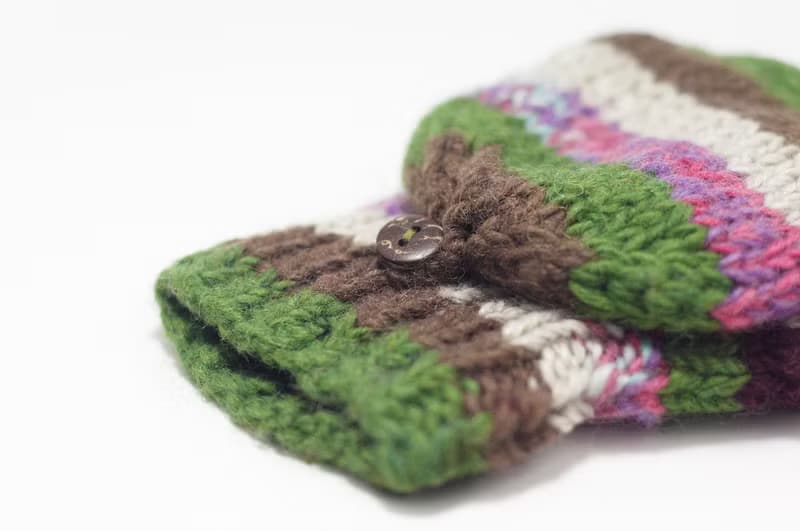 情人節 限量一件針織純羊毛保暖手套 / 2ways手套 / 露趾手套 / 內刷毛手套 / 針織手套 -  童趣拼色民族圖騰