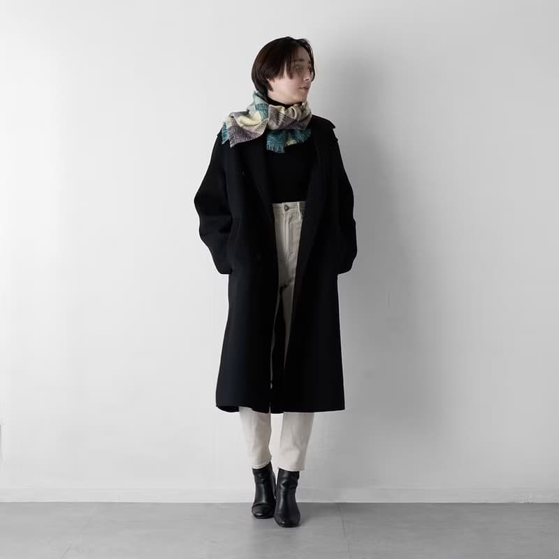 絣染棋盤格羊毛圍巾-綠