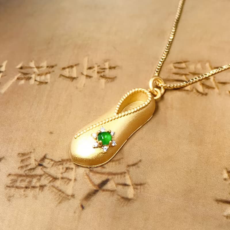 冰種老坑綠翡翠鞋吊墜 925純銀鑲嵌 | 天然A貨 | 送禮
