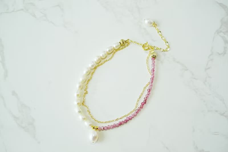 Natural Tourmaline and Freshwater Pearl Bracelet , July birthstone