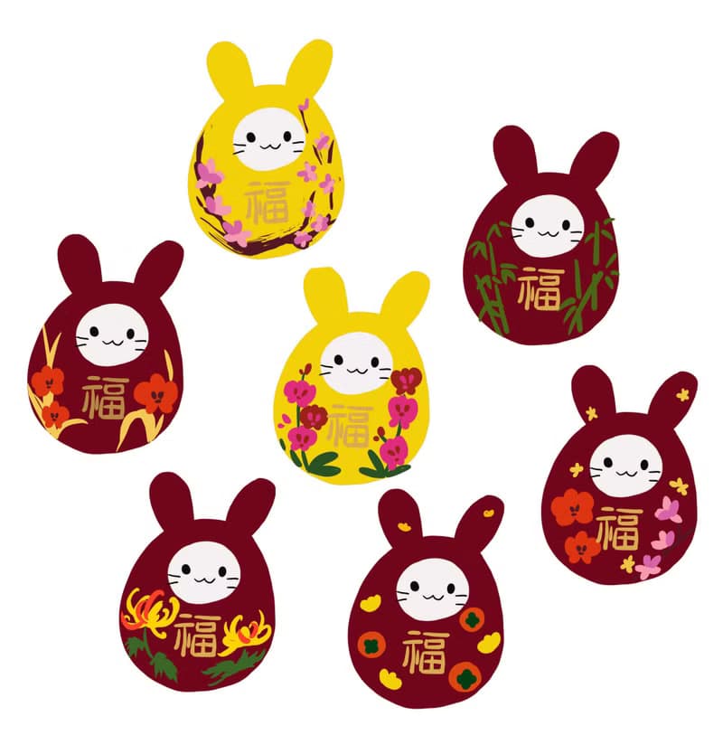 【花語招福兔】達摩燙貼 刺繡貼紙 行李箱貼紙