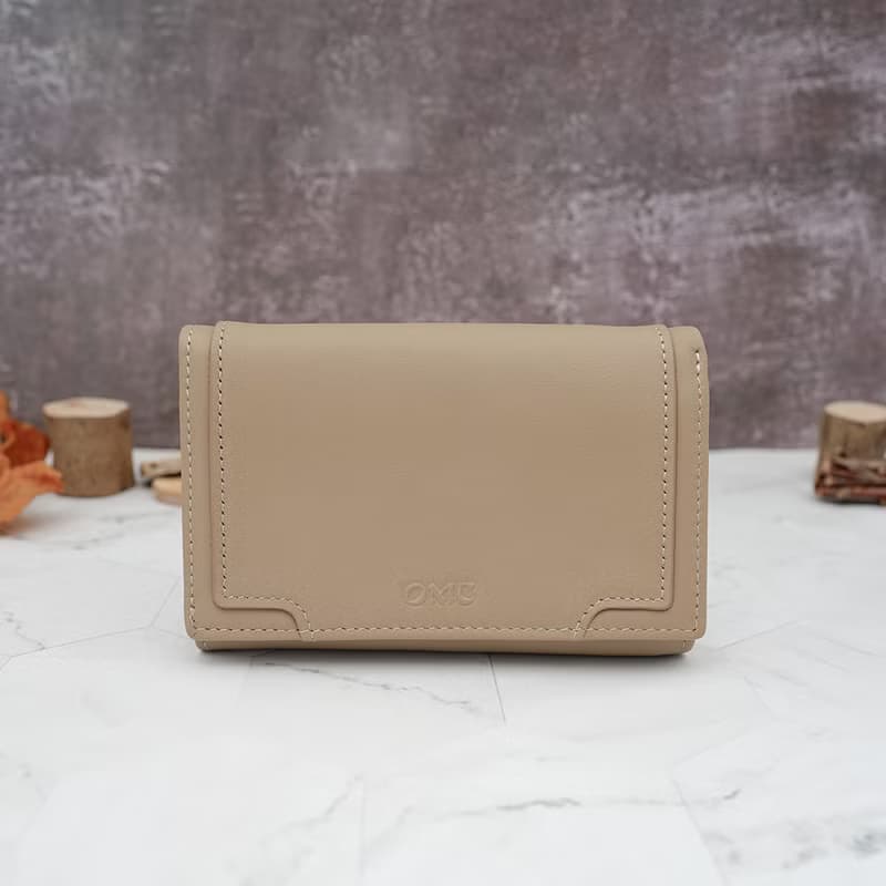 立體拼貼多夾層收納牛皮中夾4151(淺杏色)