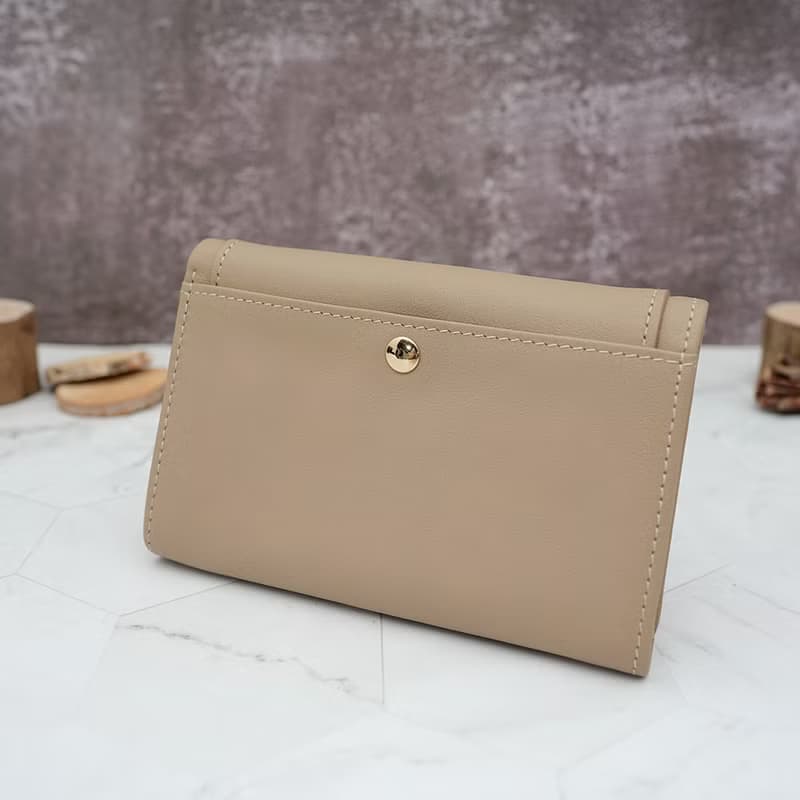 立體拼貼多夾層收納牛皮中夾4151(淺杏色)