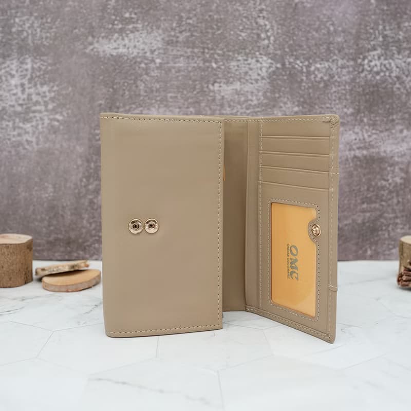 立體拼貼多夾層收納牛皮中夾4151(淺杏色)