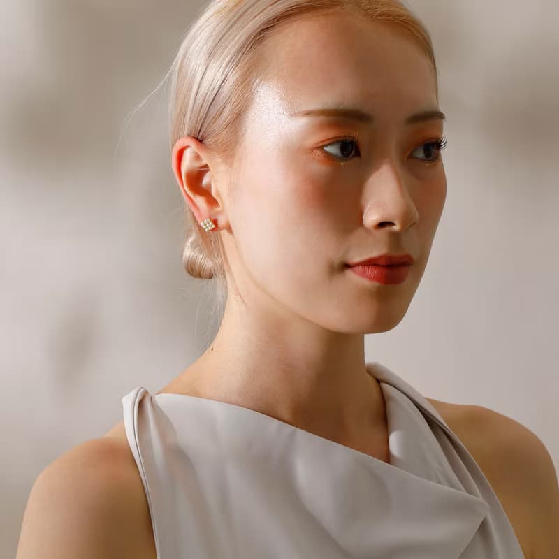 9pearl square pierced earring GD　ニッケルフリー　チタンポスト　パール　スクエア　ゴールド
